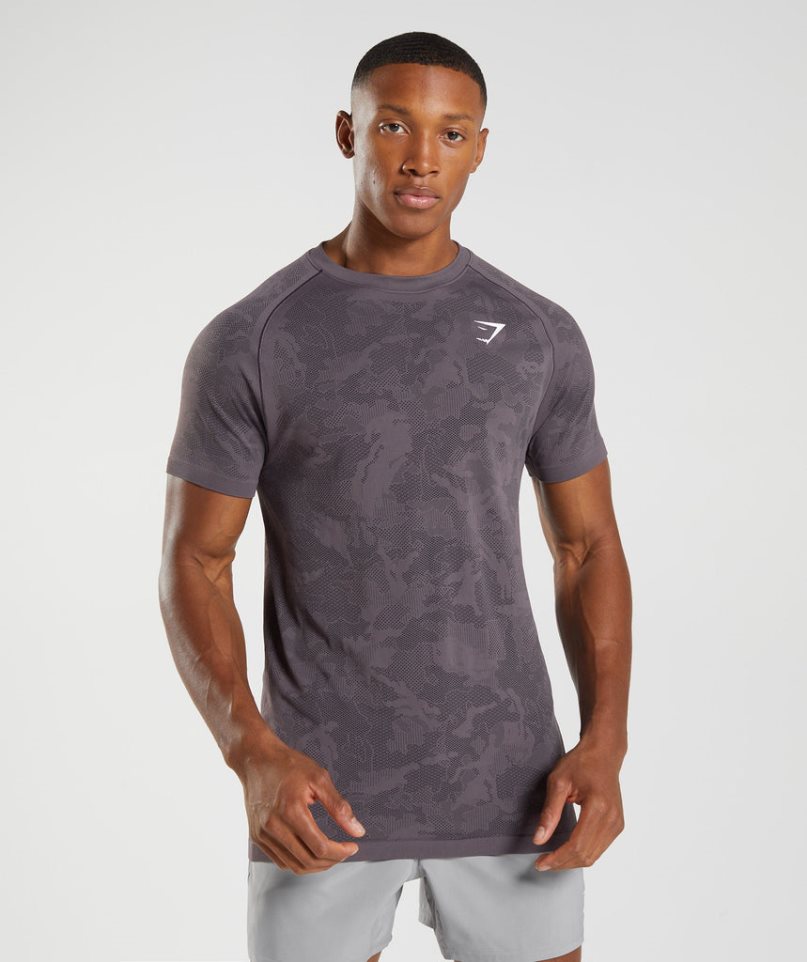 Men\'s Gymshark Geo Seamless T-Shirts Purple | CA 31ND76